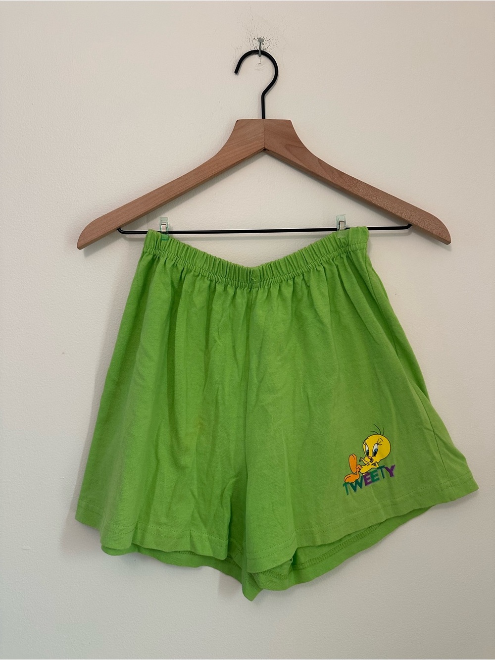 Looney Tunes Vintage 100% Cotton Lime Green Tweety Bird Elastic Shorts
